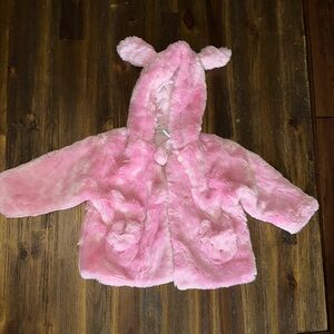 LE TOP BABY "MISS KITTY" HOODED PLUSHI JACKET IN PINK WITH EARS & POCKETS